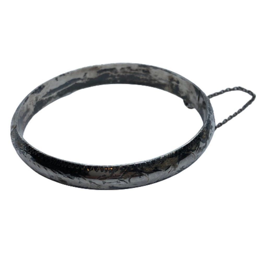 Vintage Sterling Silver Hinged Bangle Bracelet